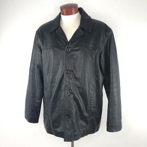 J. Crew Black Pebbled Leather Coat   Fleece Lined  Motorcycle Bomber  |  Mens L